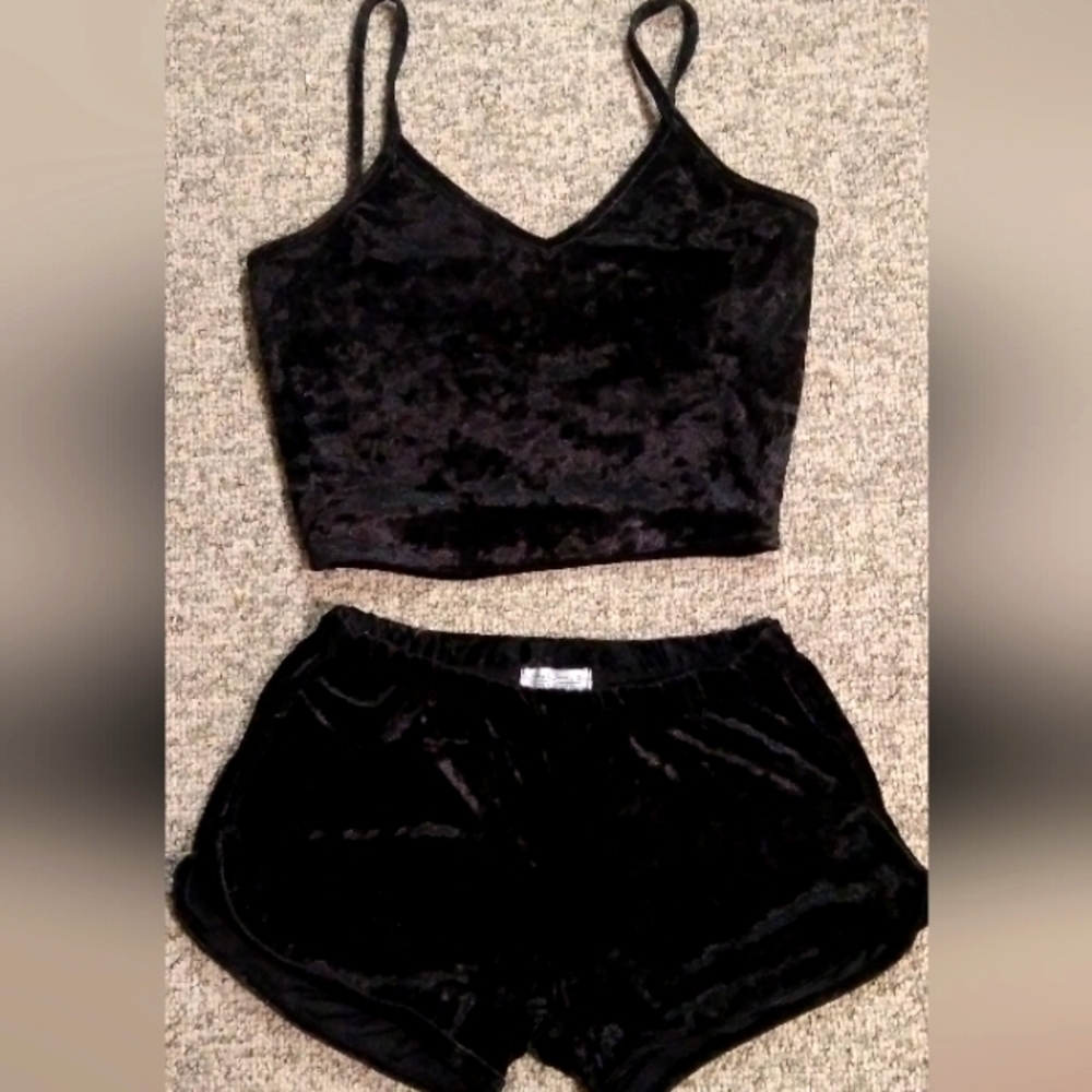 Black velvet two piece outfit
